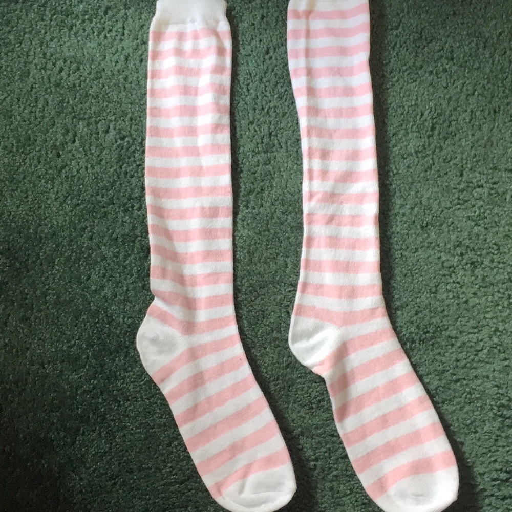 Pink and white kawaii striped socks
